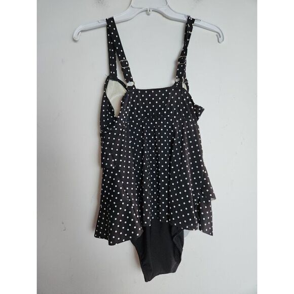 NWT Croft & Barrow Black White Polka Dot  "Tummy Slimmer" 1 Piece Swimsuit sz 10 - Picture 6 of 9